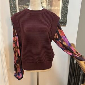 Burgundy Sweater with Floral Sleeves